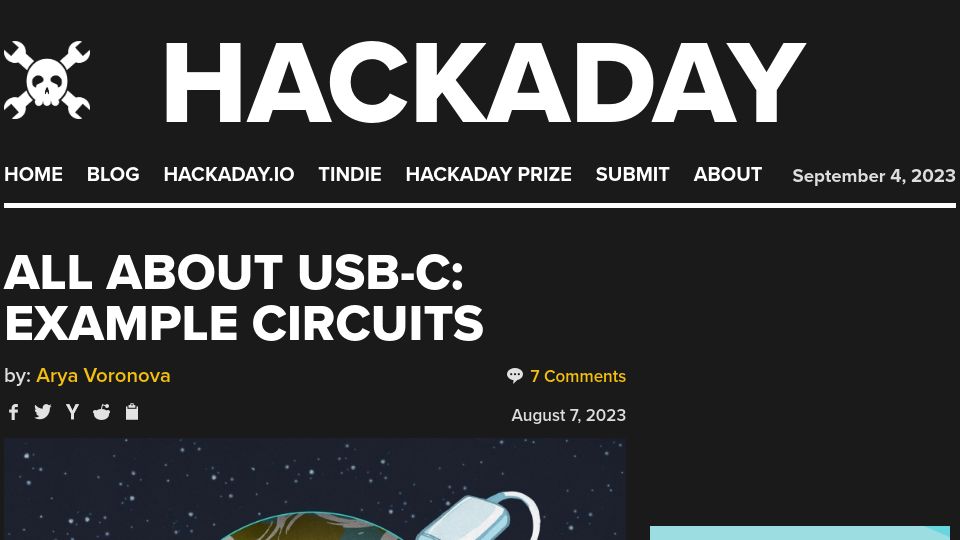 Screenshot of hackaday.com: All About USB-C: Example Circuits