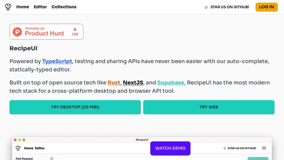 Screenshot of recipeui.com: Show HN: Open-source Postman alternative with type safety