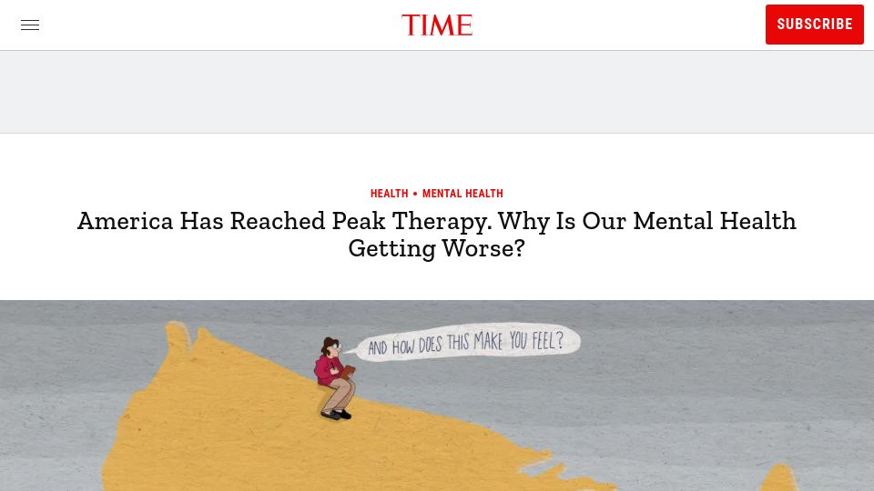 Screenshot of time.com: Therapy isn't fixing America's mental health crisis