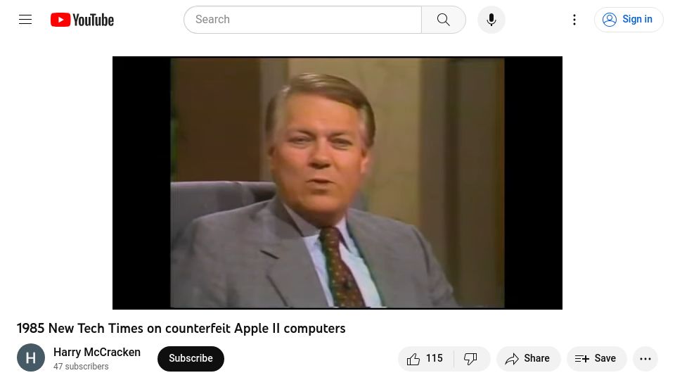 Screenshot of youtube.com: Counterfeit Apple II computers (1985) [video]