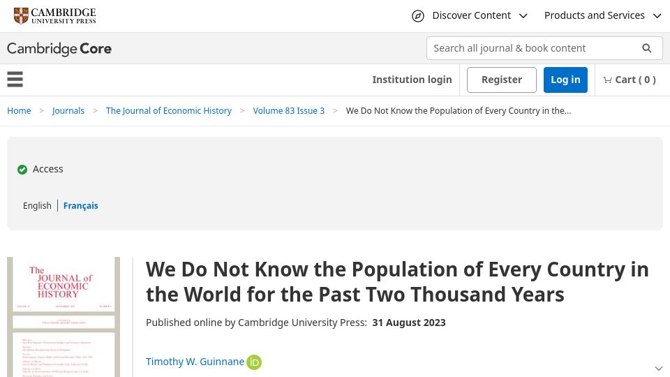 Screenshot of cambridge.org: Economists typically rely on bogus population data