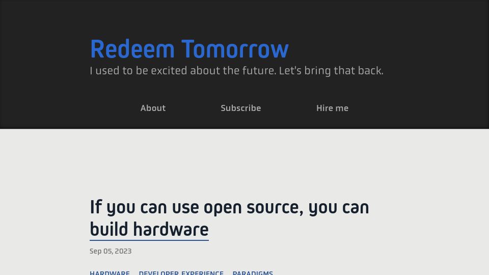 Screenshot of redeem-tomorrow.com: If you can use open source, you can build hardware