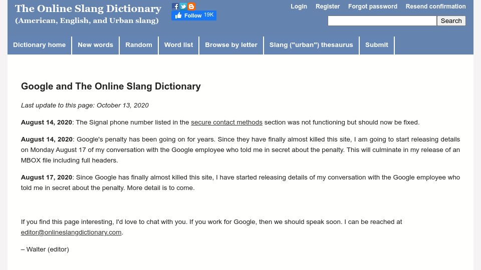 Screenshot of onlineslangdictionary.com: Google and The Online Slang Dictionary (2020)