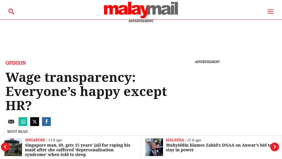 Screenshot of malaymail.com: Wage transparency: Everyone’s happy except HR?