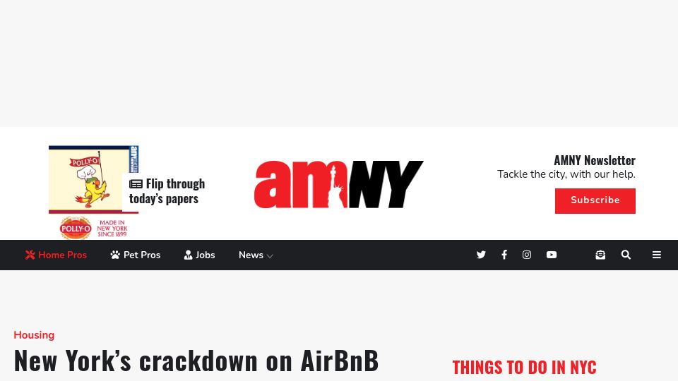 Screenshot of amny.com: New York’s crackdown on Airbnb began Tuesday