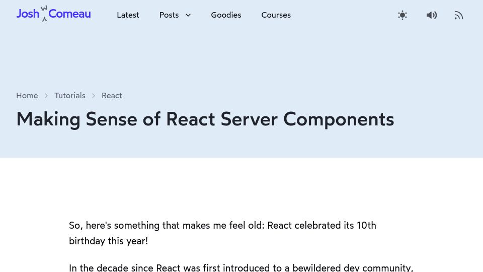 Screenshot of joshwcomeau.com: Making sense of React Server Components