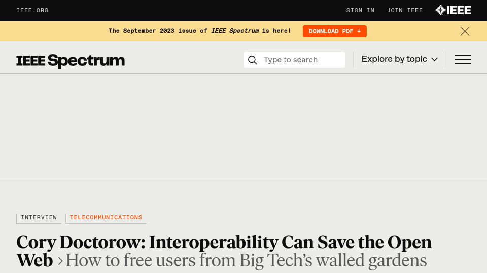 Screenshot of spectrum.ieee.org: Interoperability can save the open web