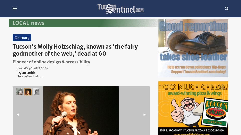 Screenshot of tucsonsentinel.com: Molly Holzschlag has died
