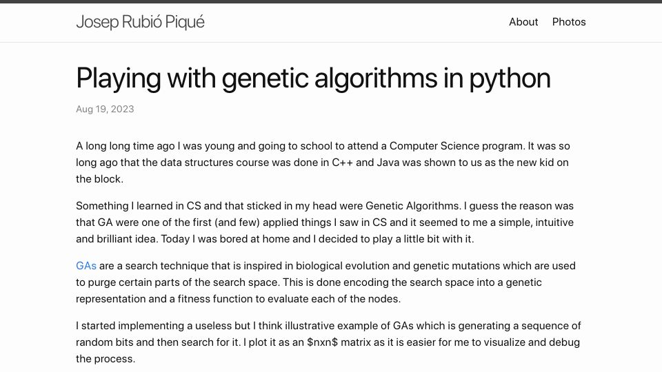 Screenshot of joseprupi.github.io: Playing with Genetic Algorithms in Python