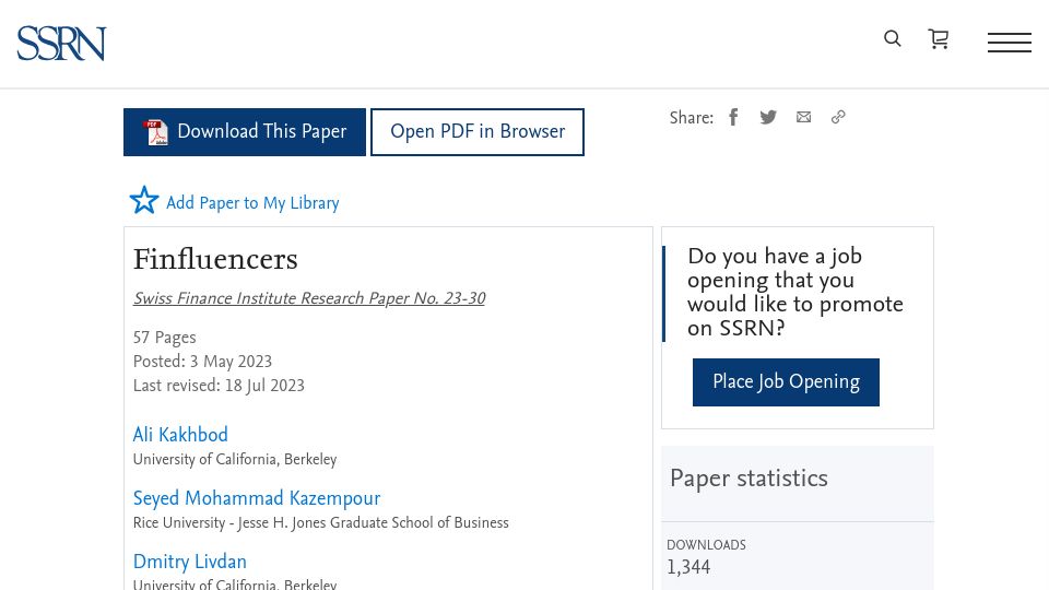 Screenshot of papers.ssrn.com: Finfluencers