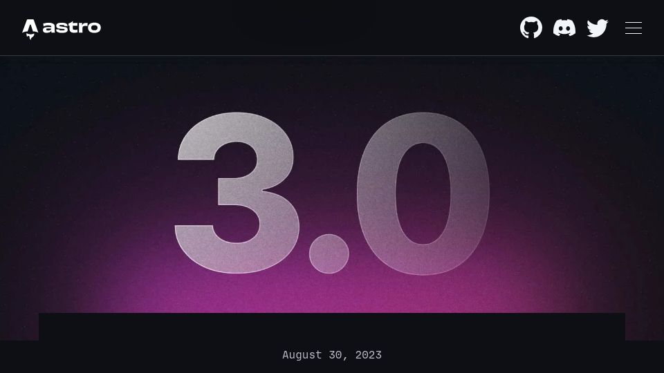 Screenshot of astro.build: Astro 3.0