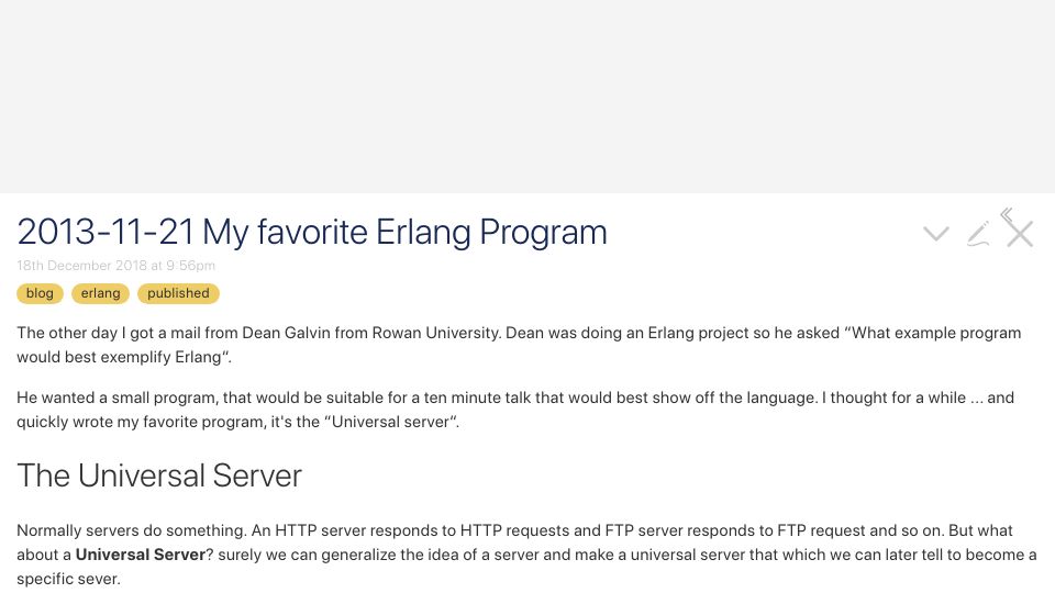 Screenshot of joearms.github.io: My favorite Erlang program (2013)