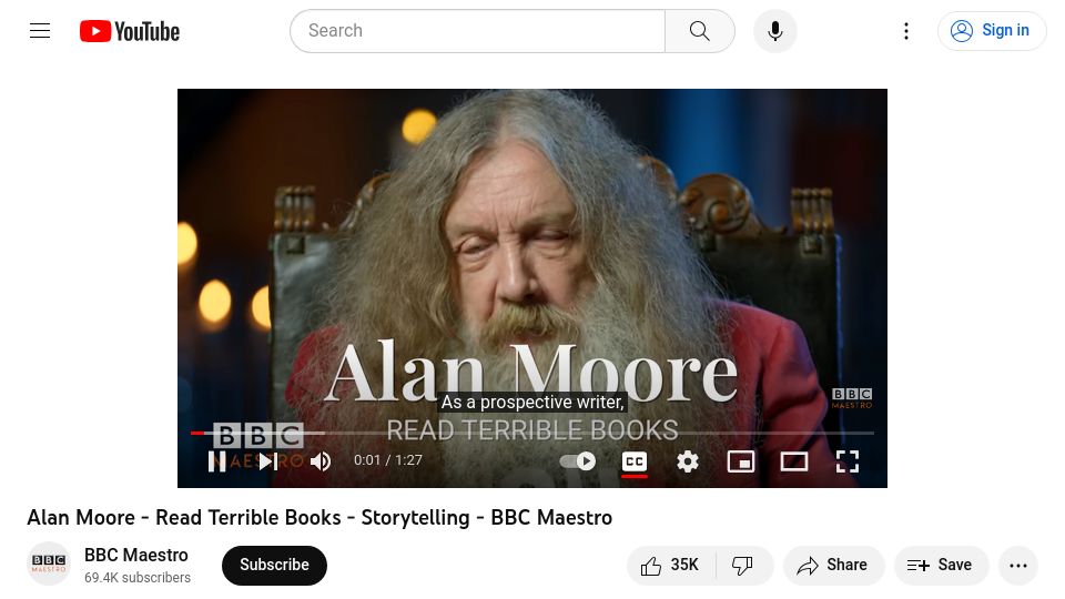 Screenshot of youtube.com: Every aspiring writer should read terrible books (2022) [video]