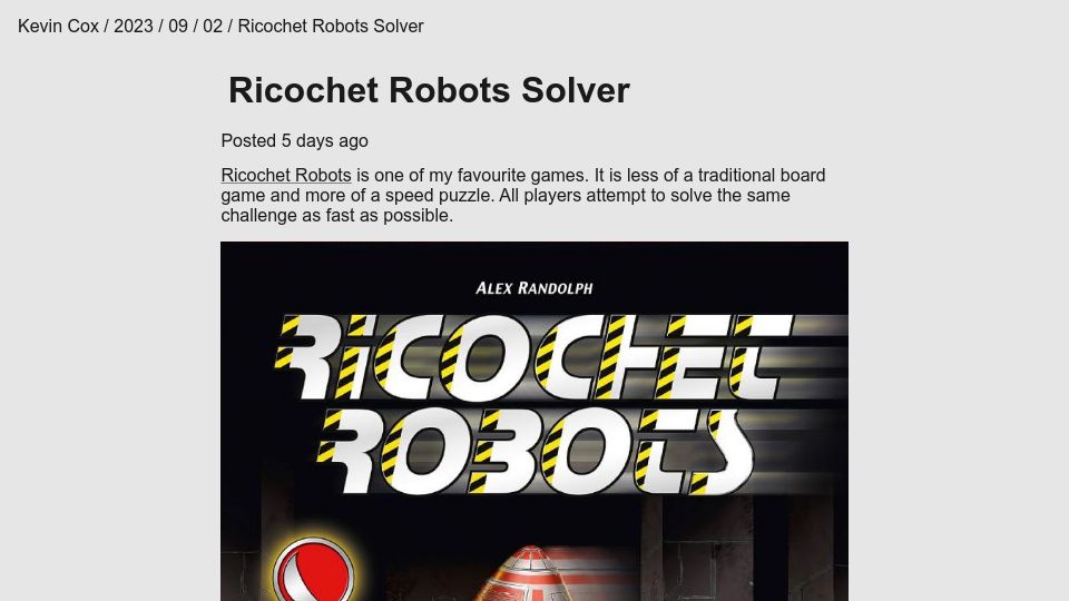 Screenshot of kevincox.ca: Ricochet Robots Solver