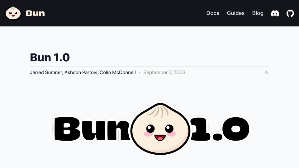 Screenshot of bun.sh: Bun v1