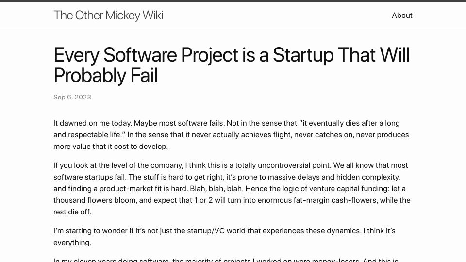 Screenshot of muldoon.cloud: Every software project is a startup that will probably fail
