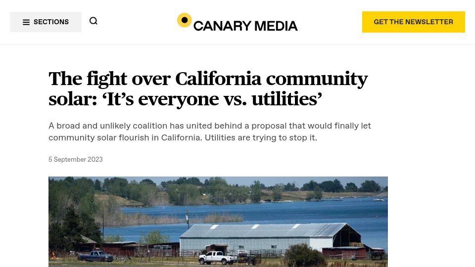 Screenshot of canarymedia.com: The fight over California community solar: ‘It’s everyone vs. utilities’