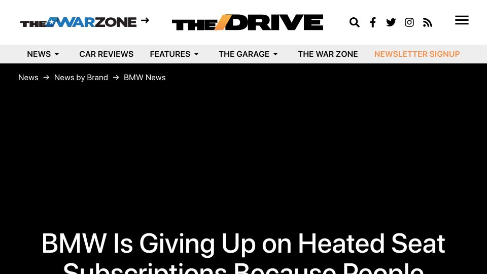 Screenshot of thedrive.com: BMW ends heated seat subscriptions because people hated them