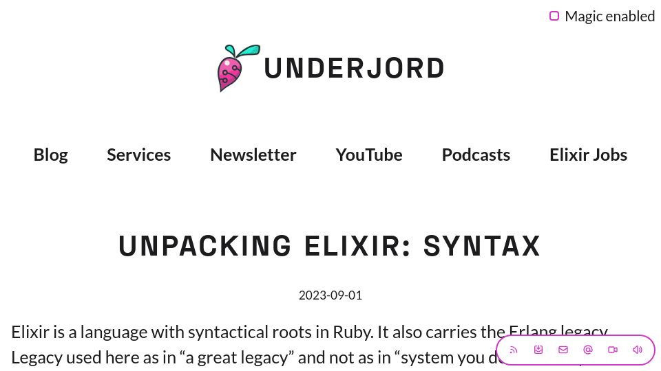 Screenshot of underjord.io: Unpacking Elixir: Syntax