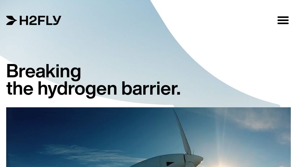 Screenshot of h2fly.de: H2Fly – Breaking the Hydrogen Barrier