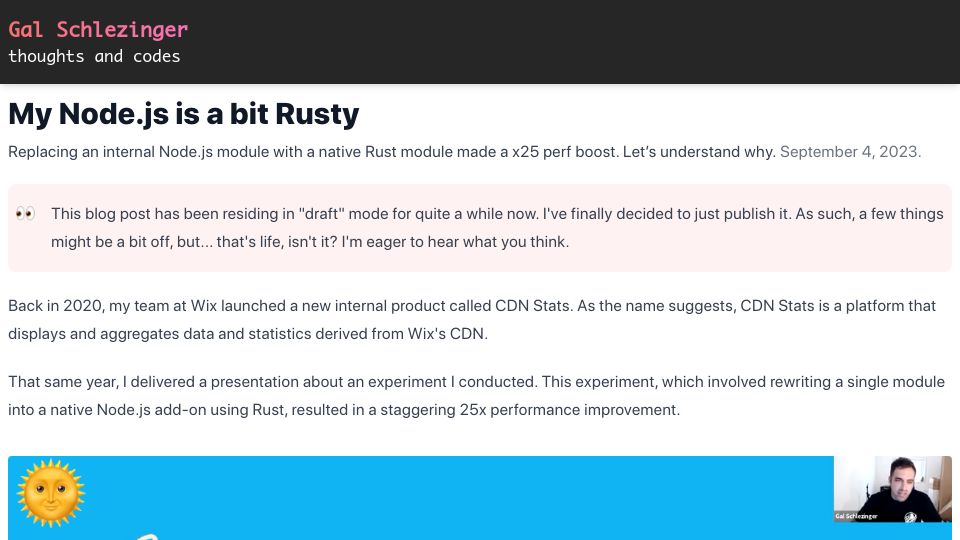 Screenshot of gal.hagever.com: My Node.js is a bit Rusty