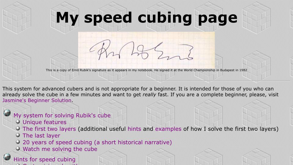 Screenshot of ws.binghamton.edu: My speed cubing page