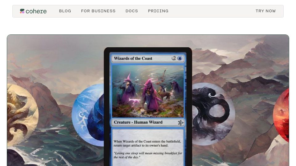 Screenshot of txt.cohere.com: We built an AI-powered Magic the Gathering card generator