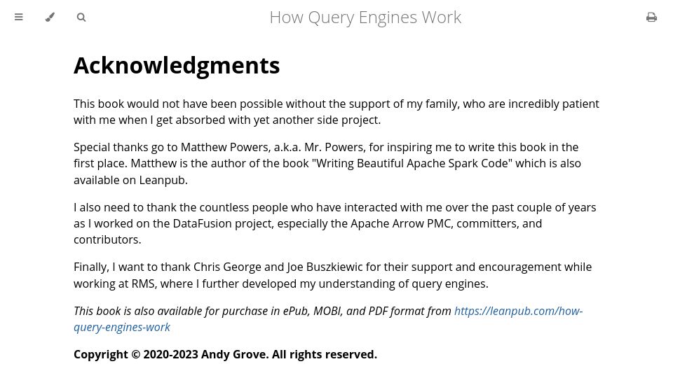Screenshot of howqueryengineswork.com: How Query Engines Work