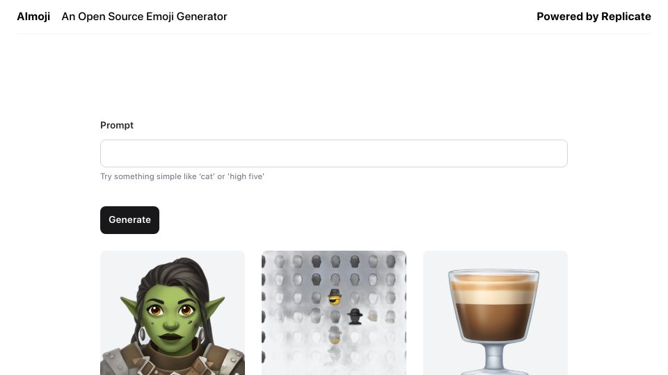 Screenshot of emoji.fly.dev: Emoji Generator with AI