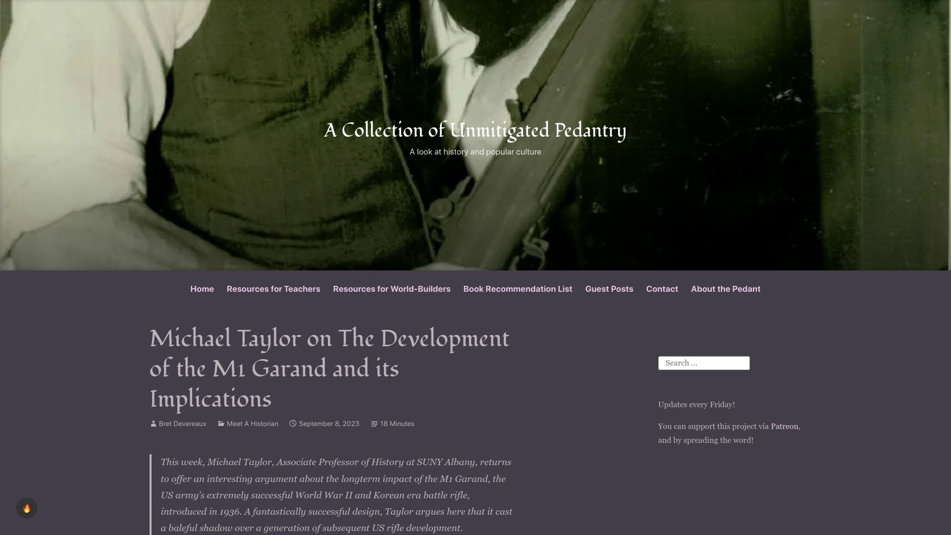 Screenshot of acoup.blog: The Development of the M1 Garand and Its Implications