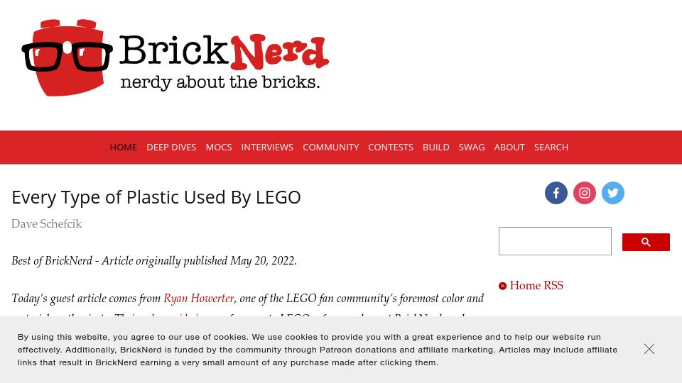 Screenshot of bricknerd.com: Every type of plastic used by LEGO (2022)