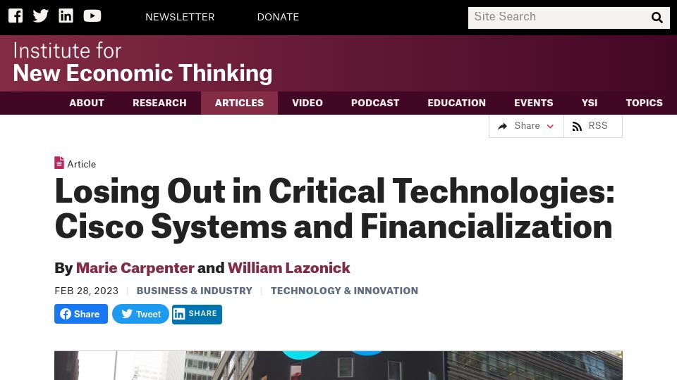Screenshot of ineteconomics.org: Cisco Systems and Financialization
