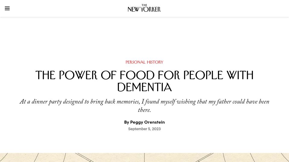 Screenshot of newyorker.com: The Power of Food for People with Dementia