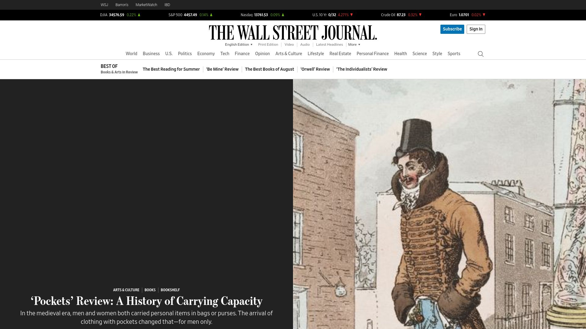 Screenshot of wsj.com: Pockets: A History of Carrying Capacity