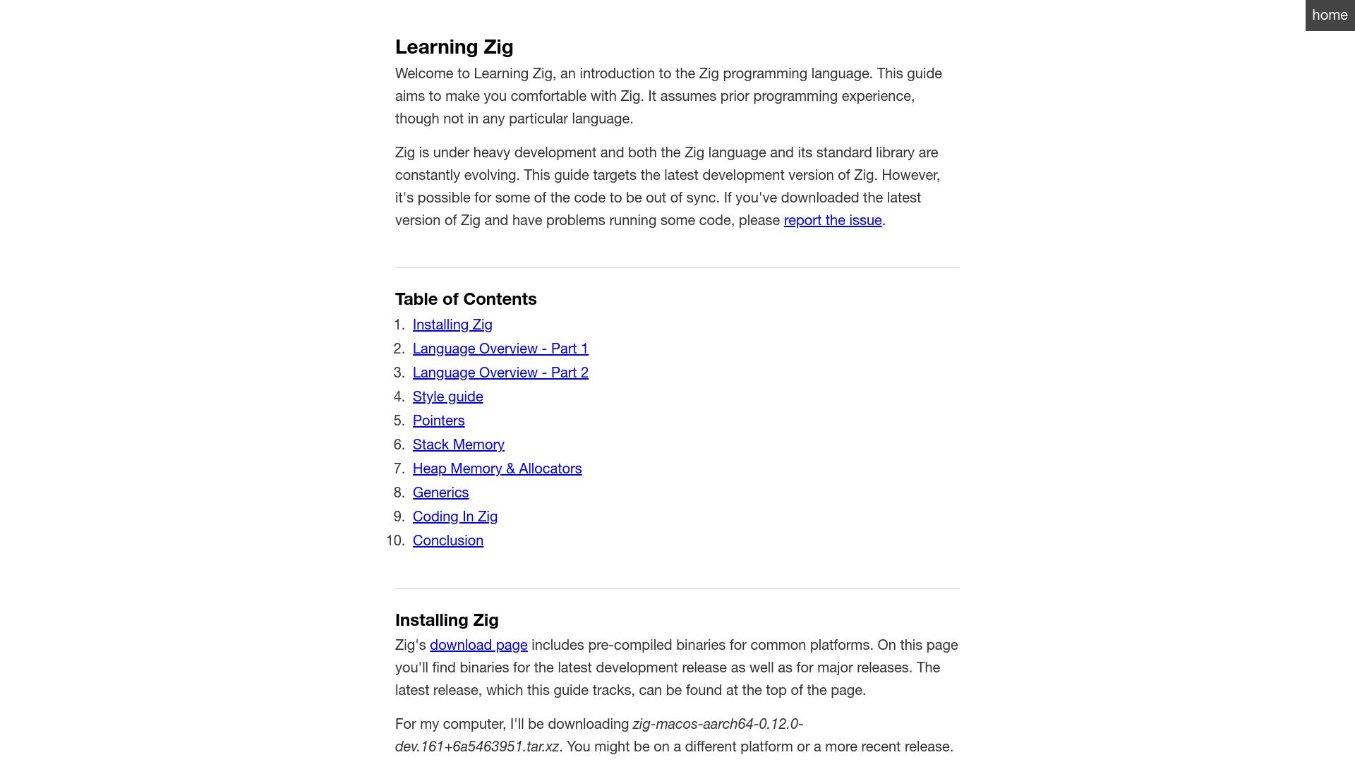 Screenshot of openmymind.net: Learning Zig