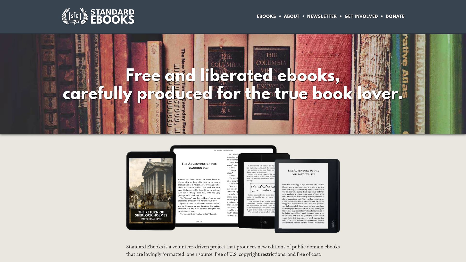 Screenshot of standardebooks.org: Standard Ebooks