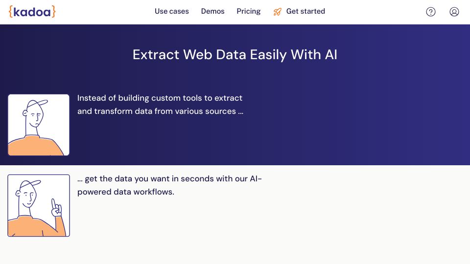 Screenshot of kadoa.com: Extract Web Data Easily with AI