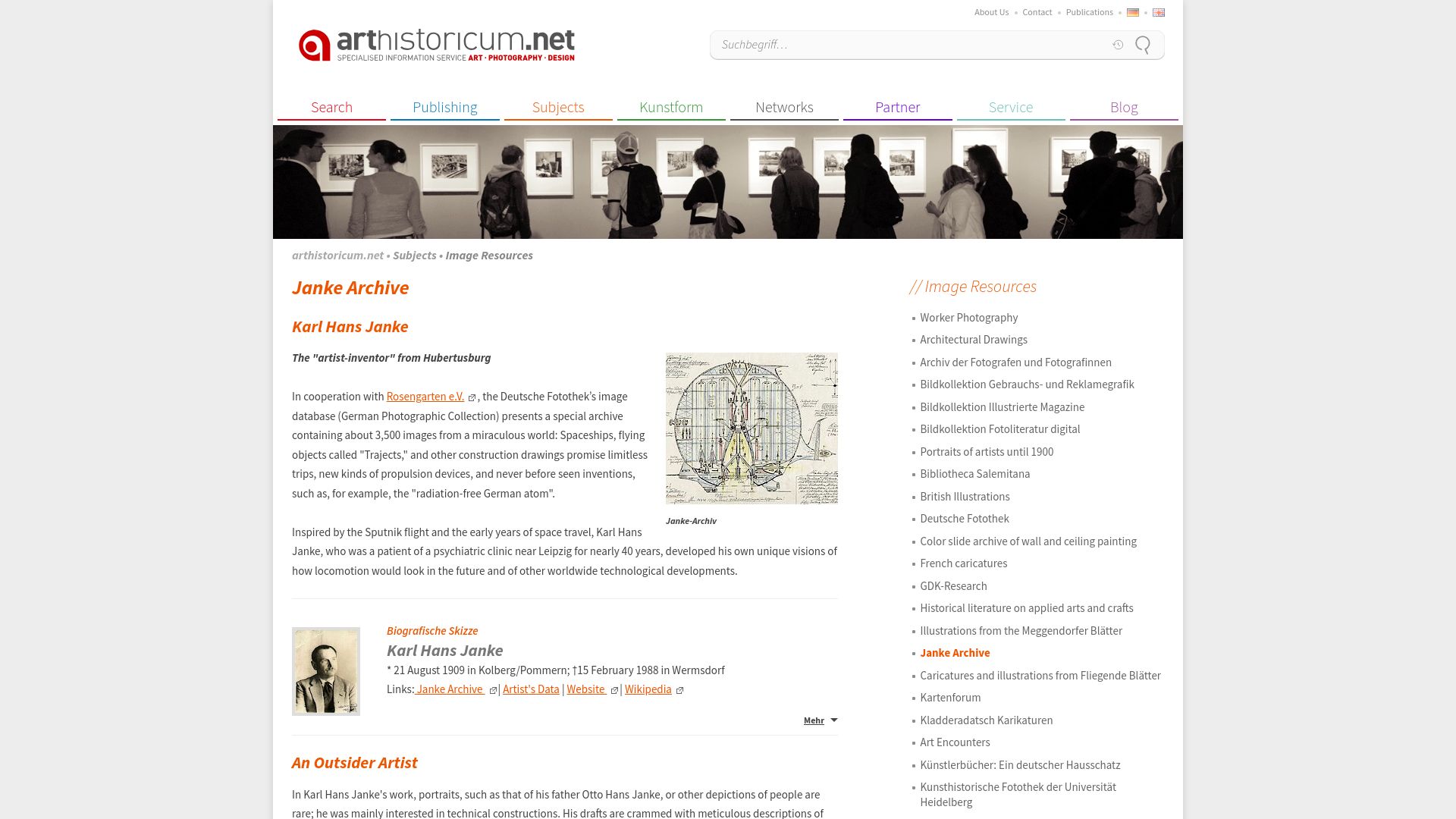 Screenshot of arthistoricum.net: Karl Hans Janke – The "artist-inventor"