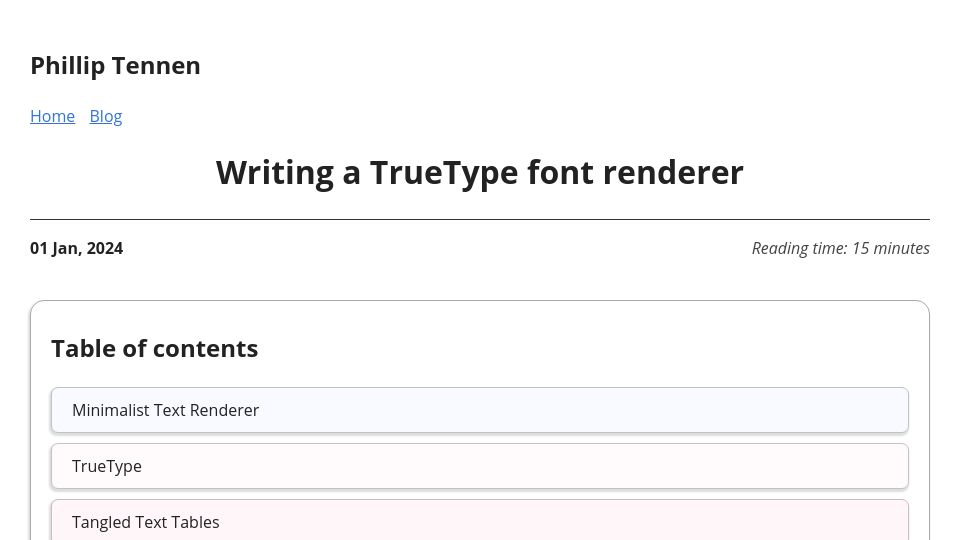 Screenshot of axleos.com: Writing a TrueType font renderer