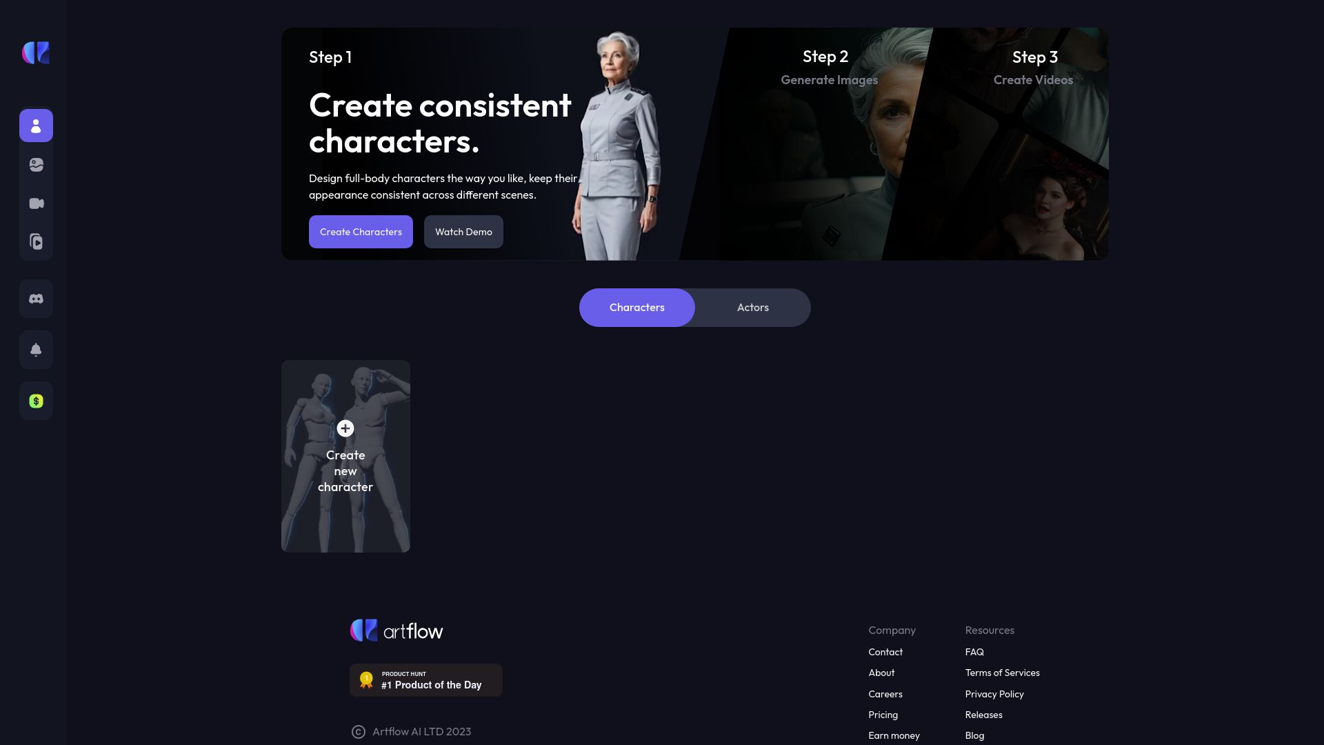 Screenshot of app.artflow.ai: Show HN: Made some progress on character consistency for AI storytelling
