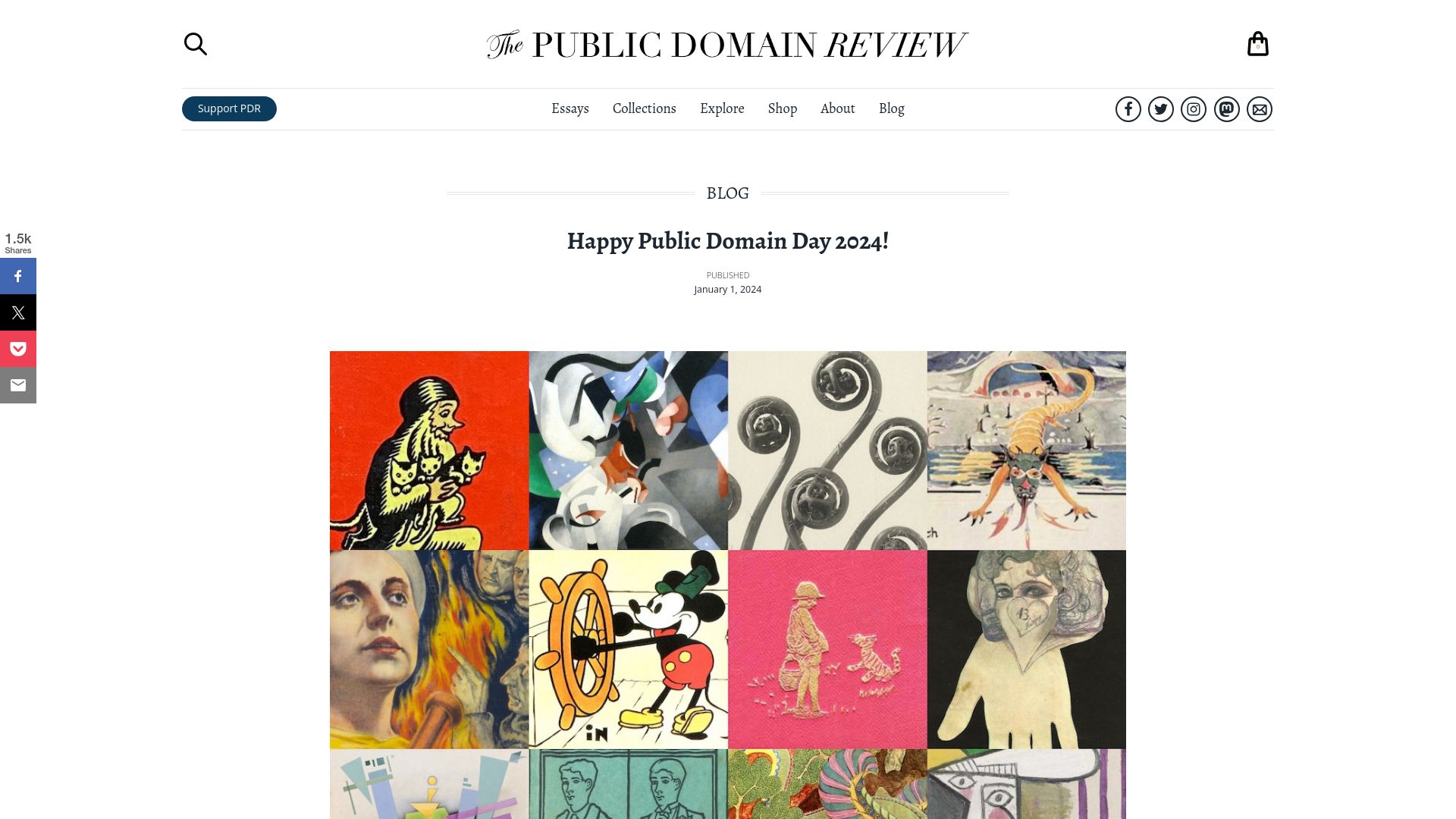 Screenshot of publicdomainreview.org: Happy Public Domain Day