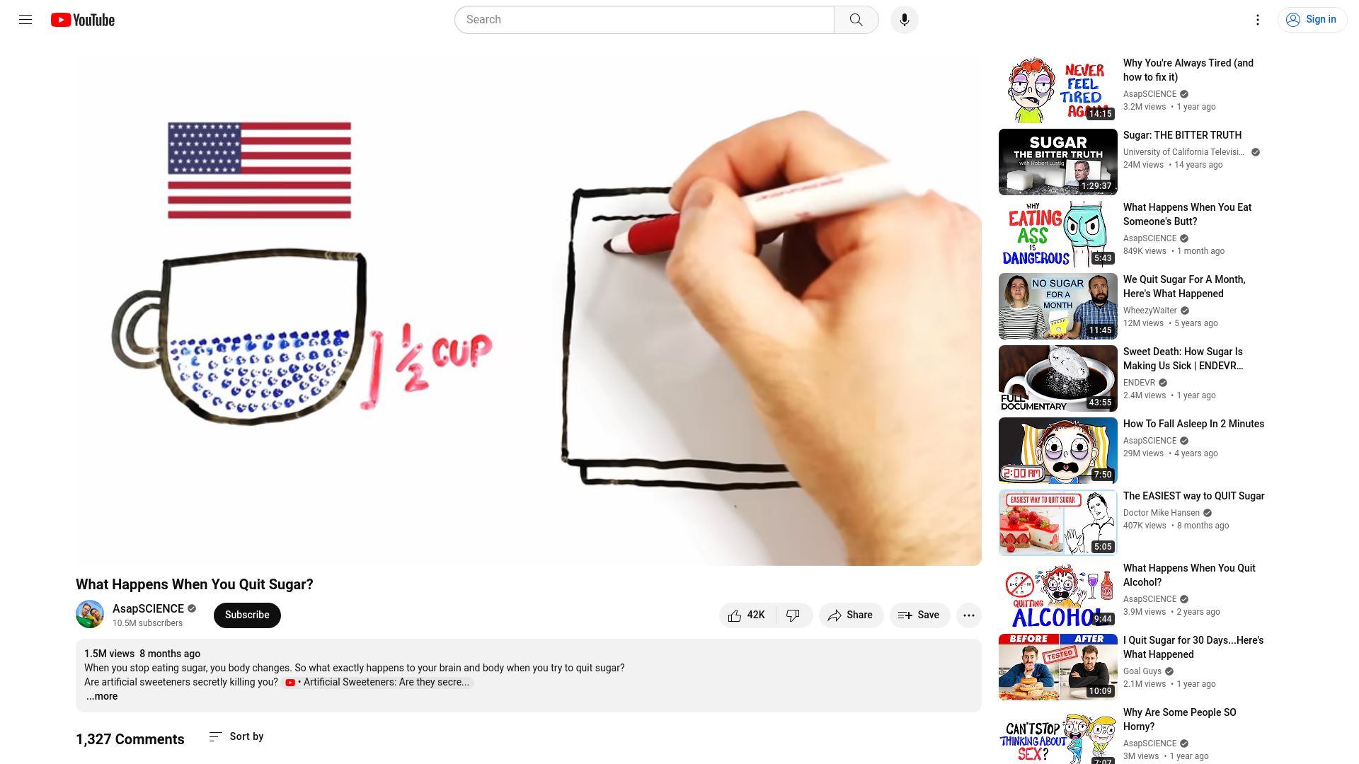 Screenshot of youtube.com: What Happens When You Quit Sugar? [video]