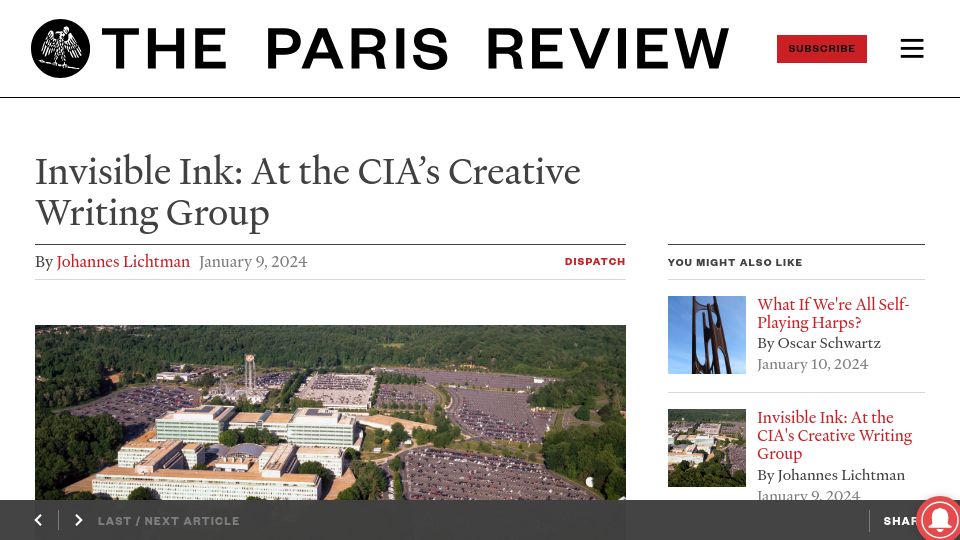 Screenshot of theparisreview.org: Invisible Ink: At the CIA's Creative Writing Group