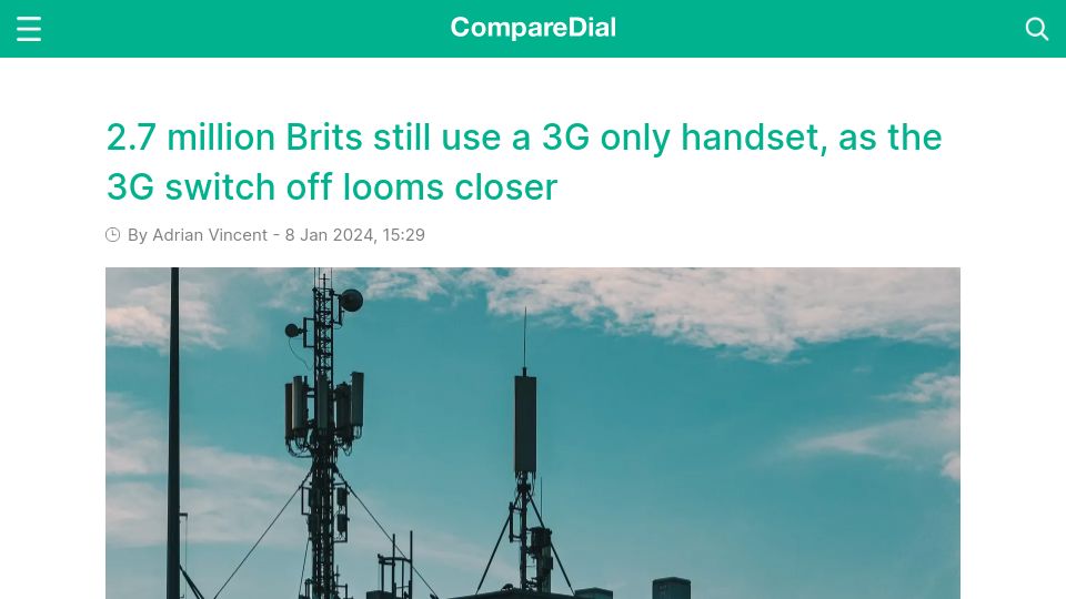 Screenshot of comparedial.com: 2.7M Brits still use a 3G only handset