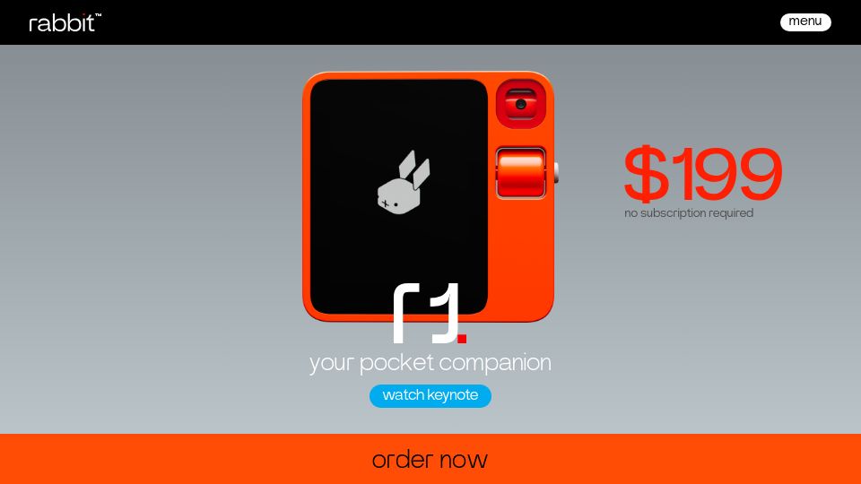 Screenshot of rabbit.tech: Rabbit R1, Designed by Teenage Engineering