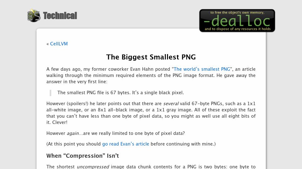 Screenshot of belkadan.com: The Biggest Smallest PNG