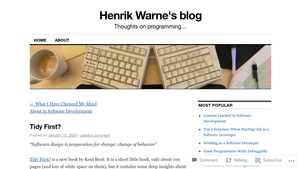 Screenshot of henrikwarne.com: Tidy First?