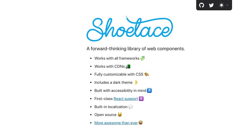 Screenshot of shoelace.style: Shoelace: A library of web components