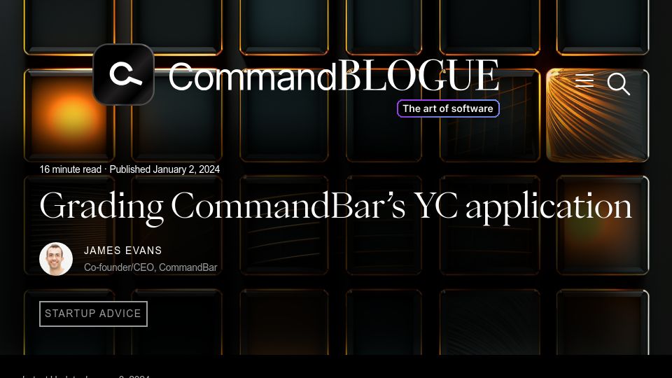 Screenshot of commandbar.com: Grading our (successful) YC application from S20