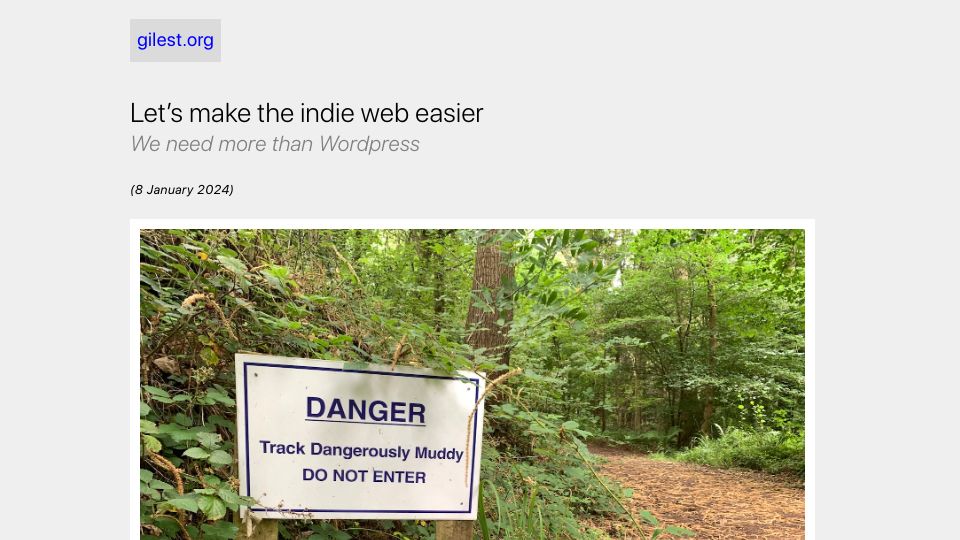 Screenshot of gilest.org: Let's make the indie web easier